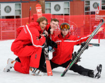 Dressed in typical ski school uniform